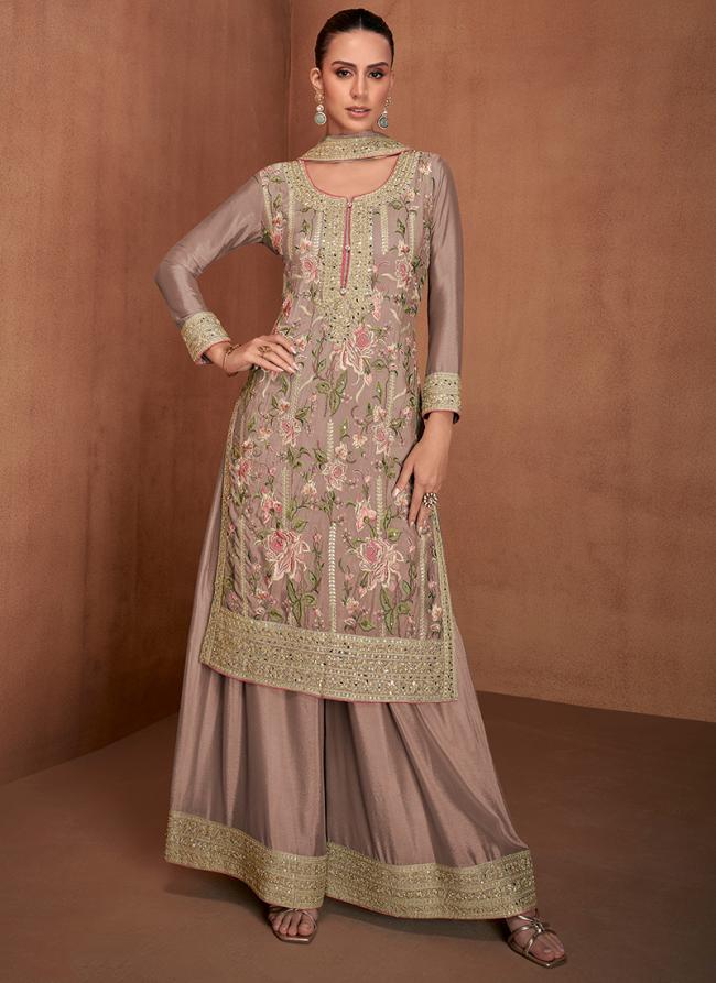 Georgette Pink Eid Wear Embroidery Work Readymade Plazzo Suit